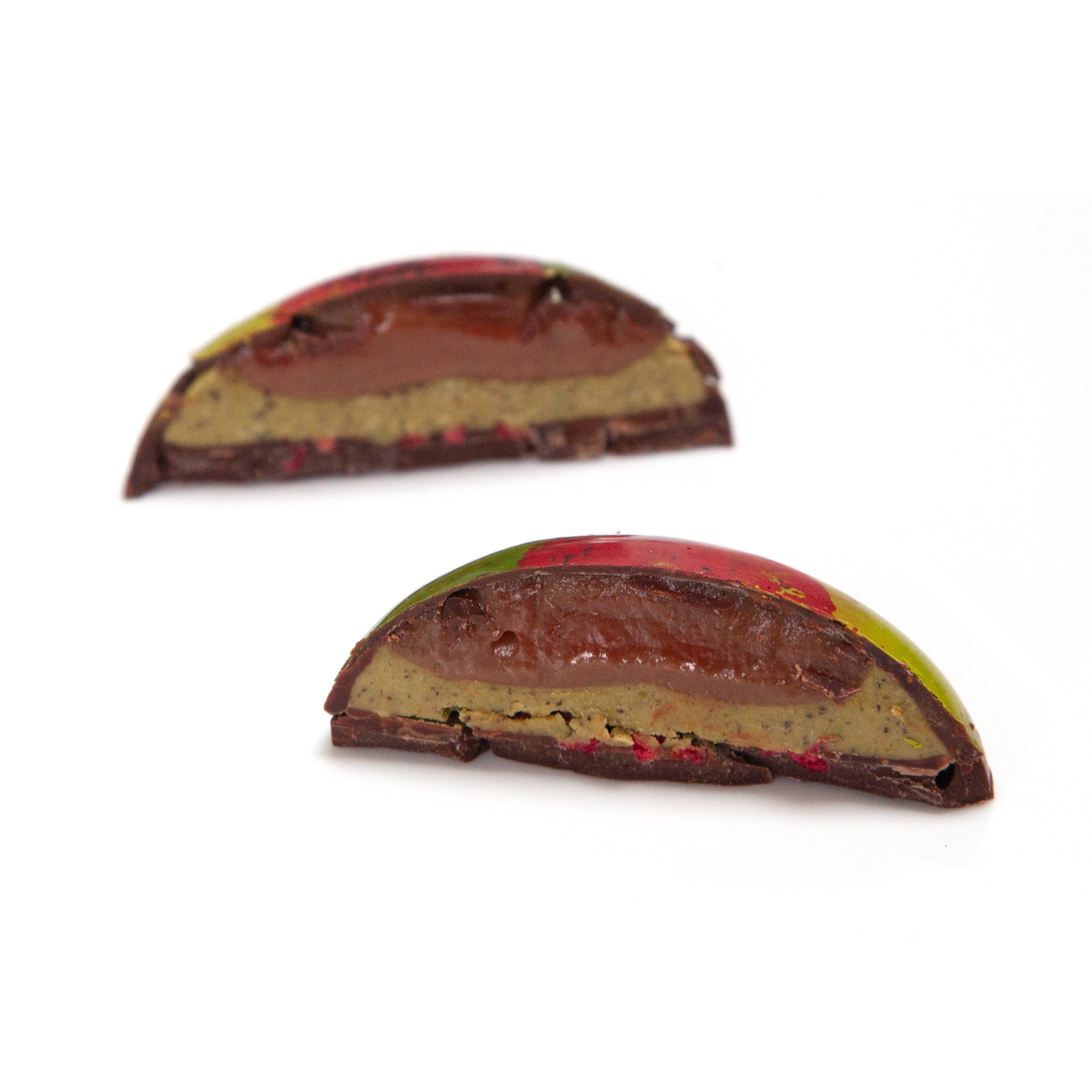 Raspberry Tonka Caramel with Pistachio Praline Egg